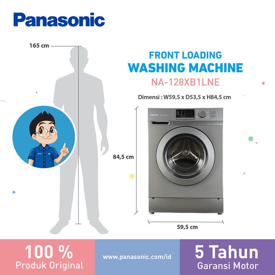 Panasonic Mesin Cuci Front Loading 8Kg 128XB1 Mesin Cuci / NA128XB1LNE / NA128XB1WNE