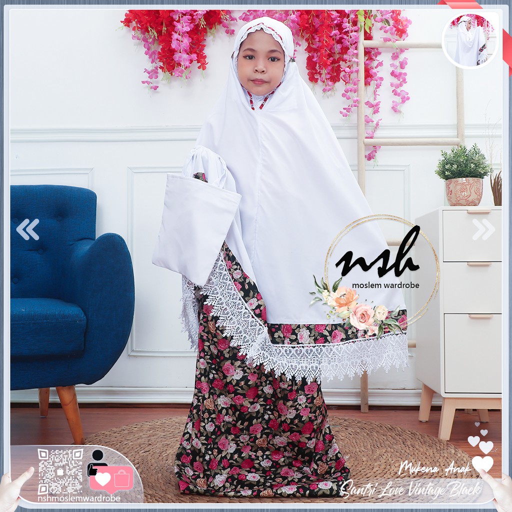 [𝓷𝓼𝓱] Mukena Anak Katun Jepang Santri Renda Love (Muat Hingga Ukuran Tanggung)-2