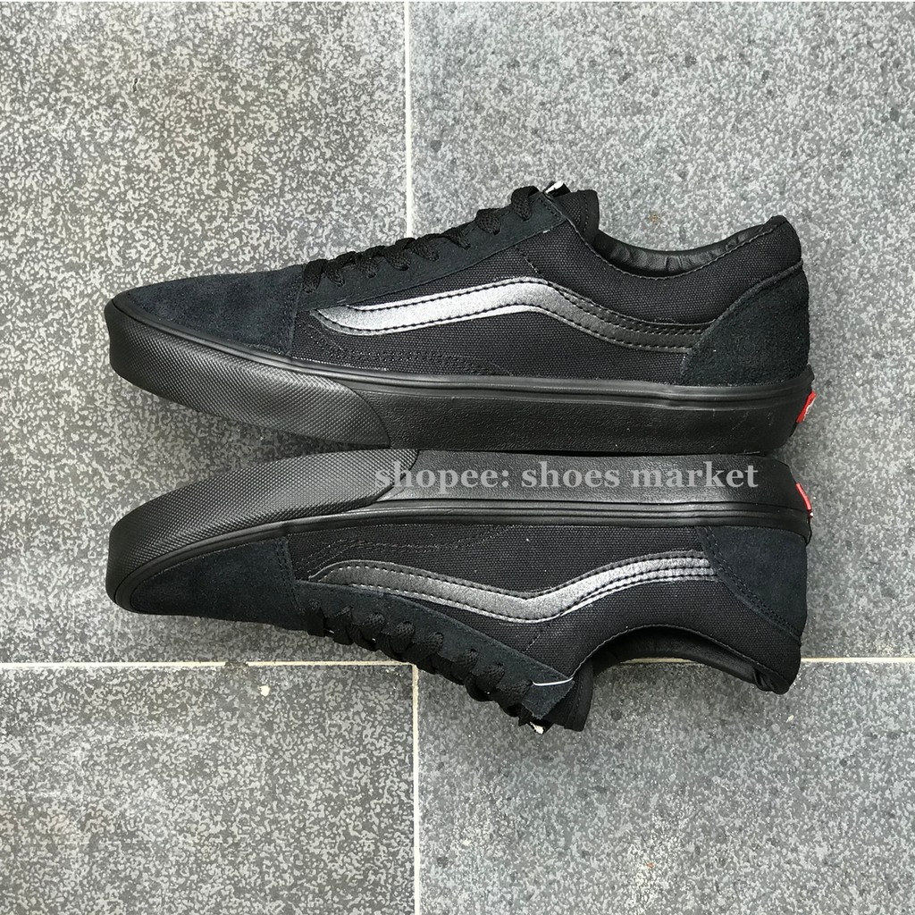 VANS OLDSKOOL ALL BLACK  FULL HITAM WAFFLE DT