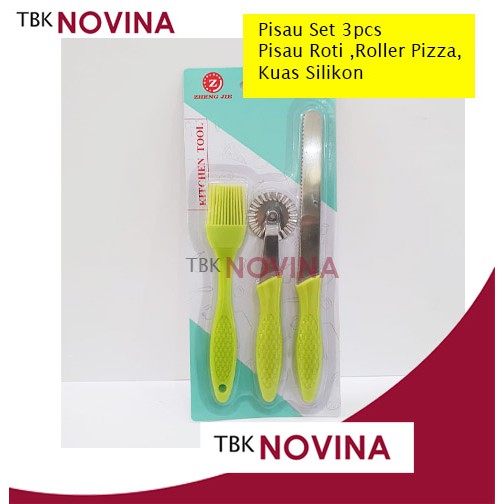 Pisau Roti Kuas Silikon Pisau Pizza Gerigi Set 3 pcs