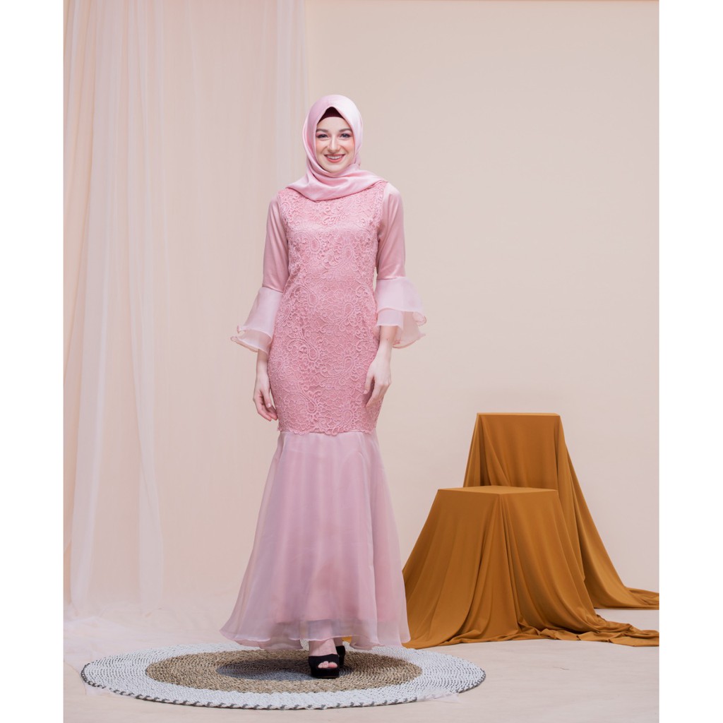 Kebaya Dress Gaun Brokat Brukat  Mermaid Duyung Organza Furing Maxmara Dusty Pink Wisuda Kondangan