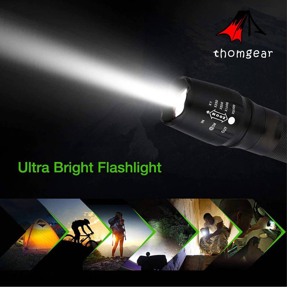 Thomgear Taffled Senter Swat Tactical Led Cree Xml-T6 3000 Lumens + Baterai + Charger + Box - E97 Jm