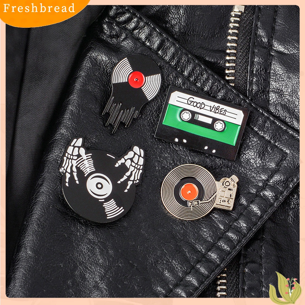 [ TERLARIS]Retro Phonograph Recording Cassette Tape Vinyl Record Brooch Pin Jacket Badge