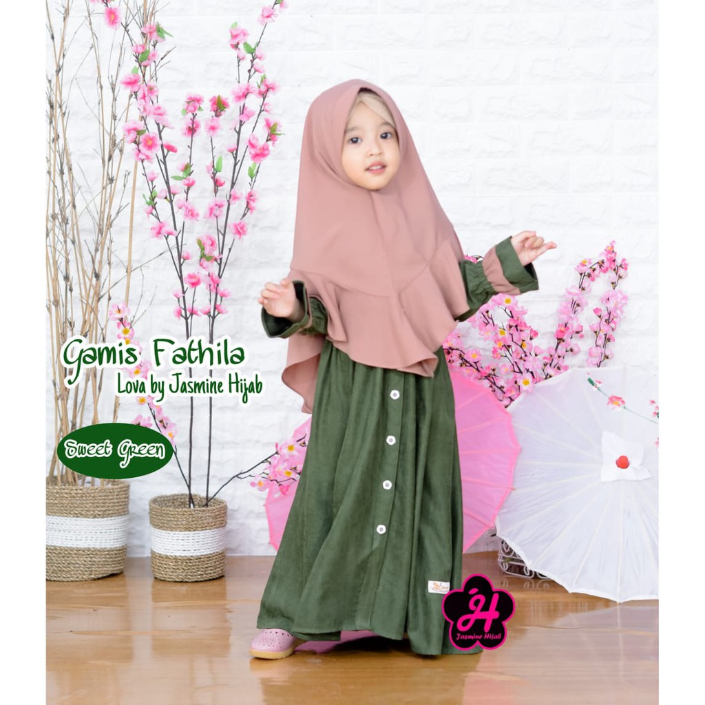 Gamis Anak Set  Zea Terbaru Fathila Sweet Green