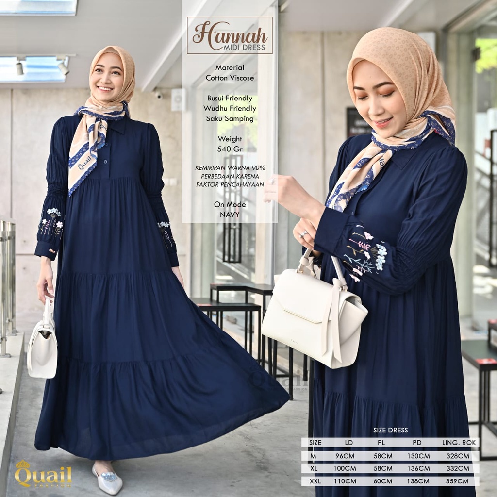 Hannah Midi Dress original Quail Hijab Katun VIscose Busui Wudhu Frienly