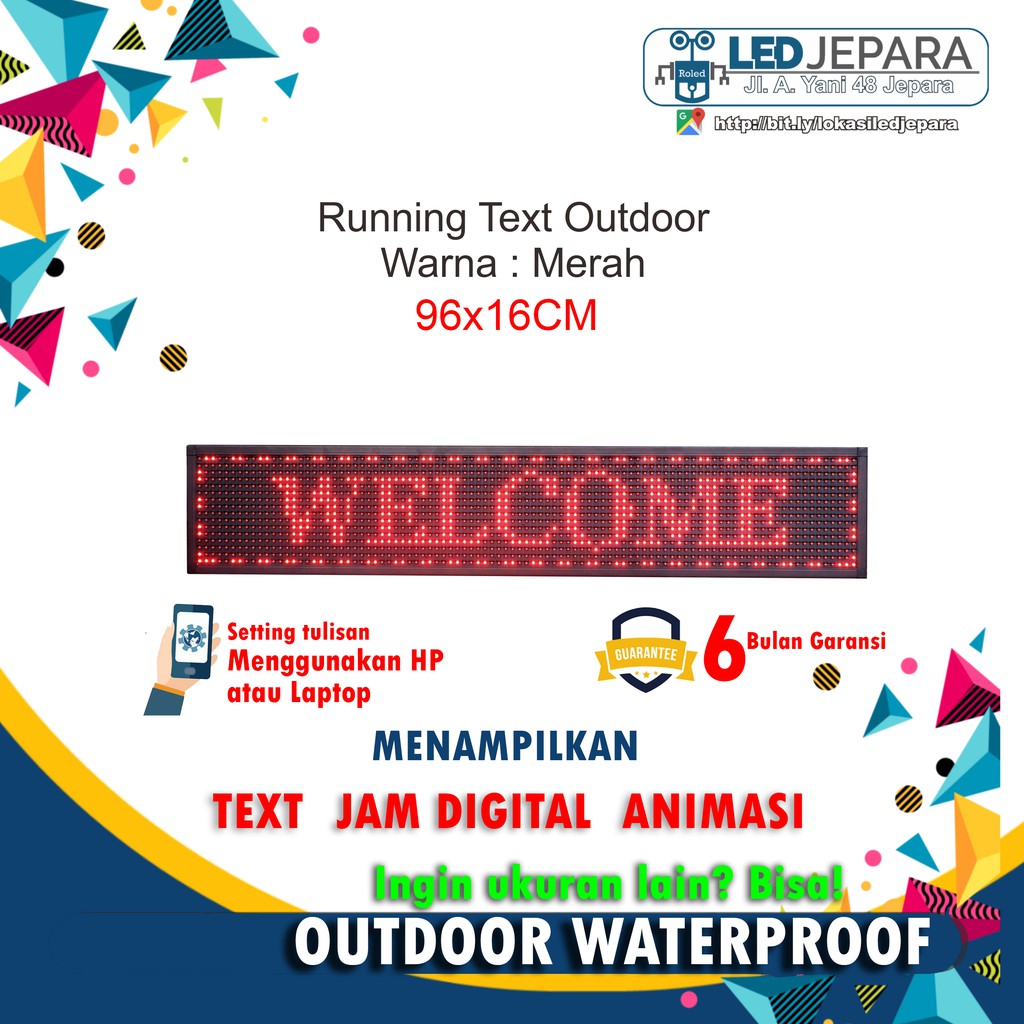 RUNNING TEXT RUNNING TEKS OUTDOOR WARNA MERAH