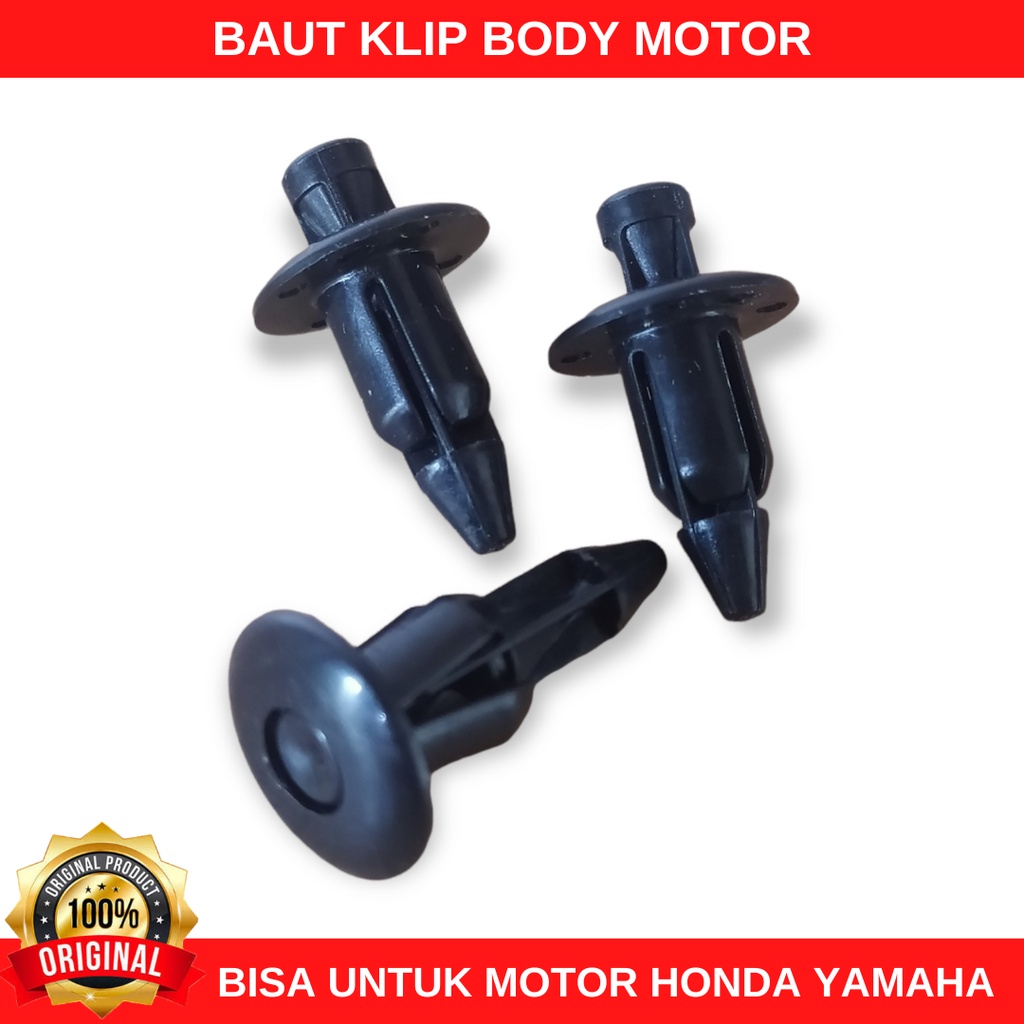 Baut Klip Body Motor Honda Original Vario Beat Nmax Yamaha Baut Rivet Motor Clip Baud Kancing Plastik PCX ADV Hitam