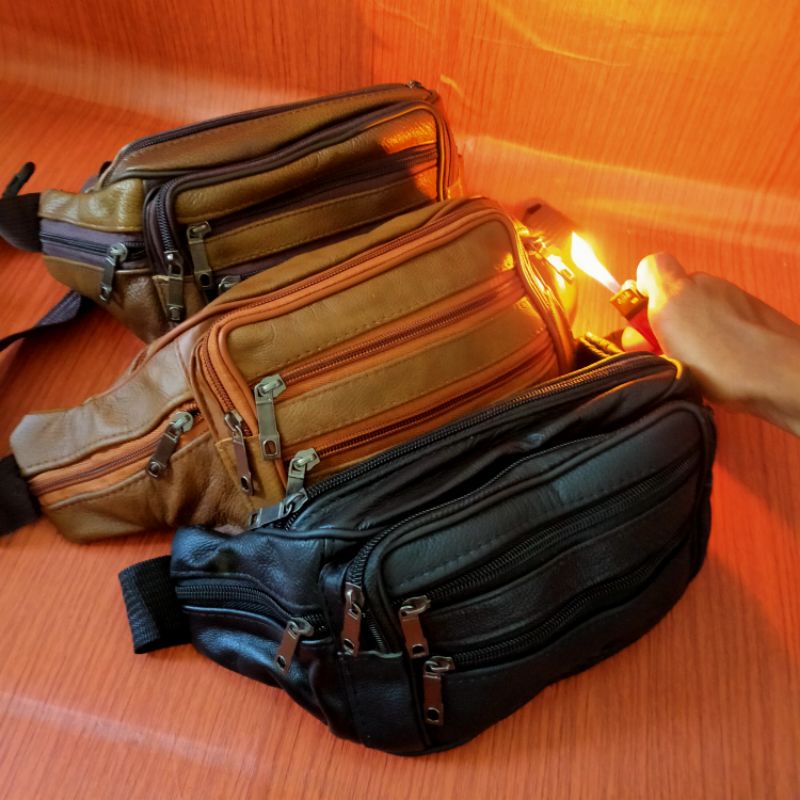 Tas pinggang kulit asli Tas Selempang kulit sapi tas Waistbag pria kulit