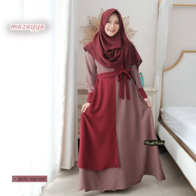 Gamis set khimar/ pastan/ gamis polos kombinasi dua warna madame sexy/ gamis mazayya ori riskirich