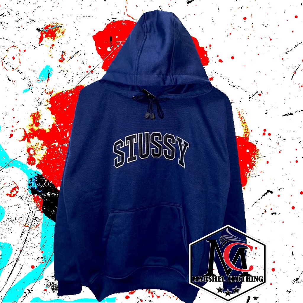 RCL - Jaket Pria Motif Stussy Hoodie Jumbo FULL BORDIR Merah Maroon - Biru Navy - Black L XL XXL