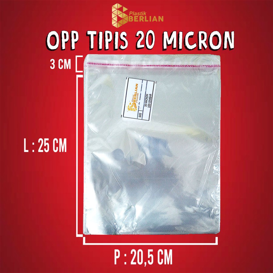 

20,5 x 25 cm Plastik OPP TIPIS (100 lbr) (lem/seal)