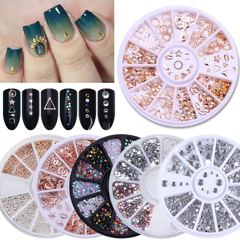 1 Kotak Manik-Manik Berlian Imitasi Bentuk Hati Mutiara AB 3D Untuk Dekorasi Nail Art UV Gel Polish