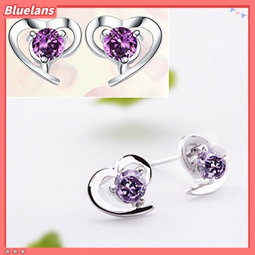 Anting Stud 925 Sterling Silver Bentuk Hati Kubik Zirkonia Untuk Wanita