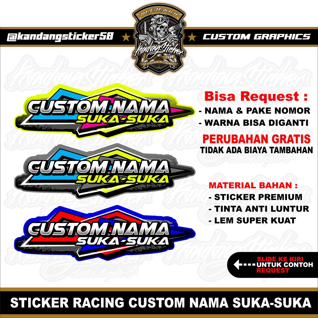 Stiker Racing Custom Satuan Nama Suka Suka Sticker Custom Stiker Timbul Sticker Motor Stiker Toko St