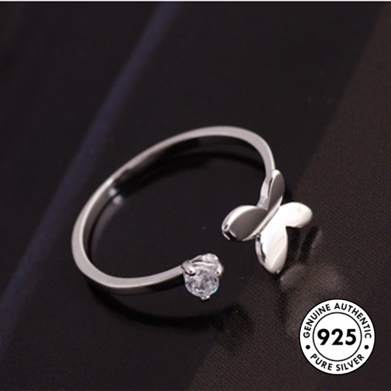 Cincin Desain Kupu-Kupu Aksen Berlian Bahan S925 Silver