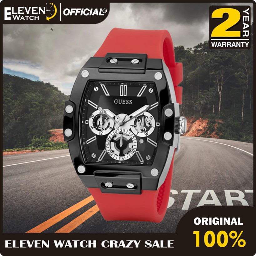 [Promo] Jam Tangan Unisex Guess GW0203G4 Phoenix Black Case Red Silicone Skeleton  Garansi 2 Tahun [