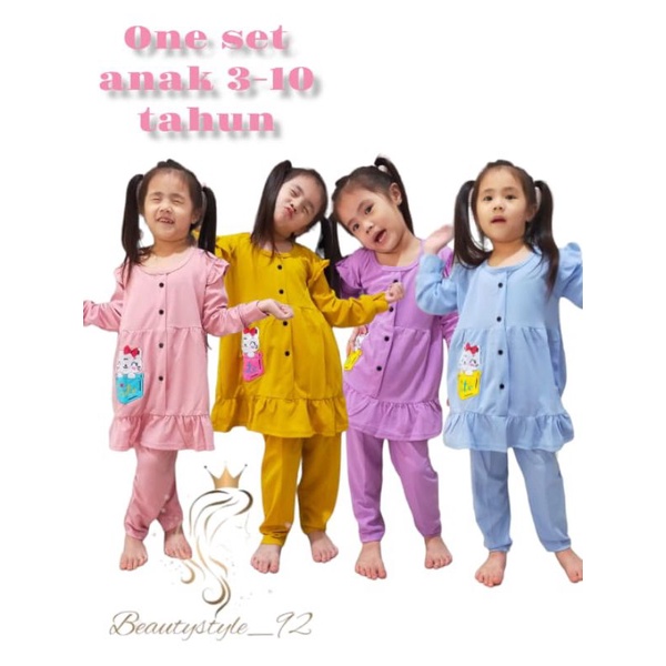 pakaian tunik anak 3-10 tahun/ baju set anak perempuan muslimah