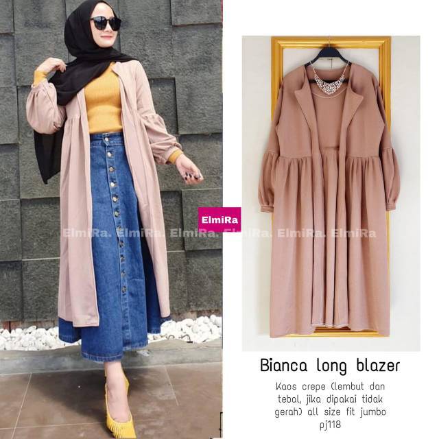 BIANCA LONG BLAZER - OUTER BAHAN KAOS CREPE MOTIF POLOS