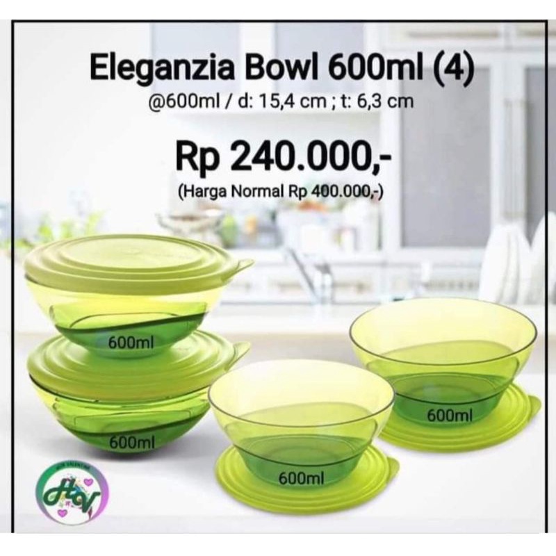 SALE 70% TUPPERWARE ELEGANZIA BOWL CRYSTAL 600ML SET 4PCS WADAH SAJI