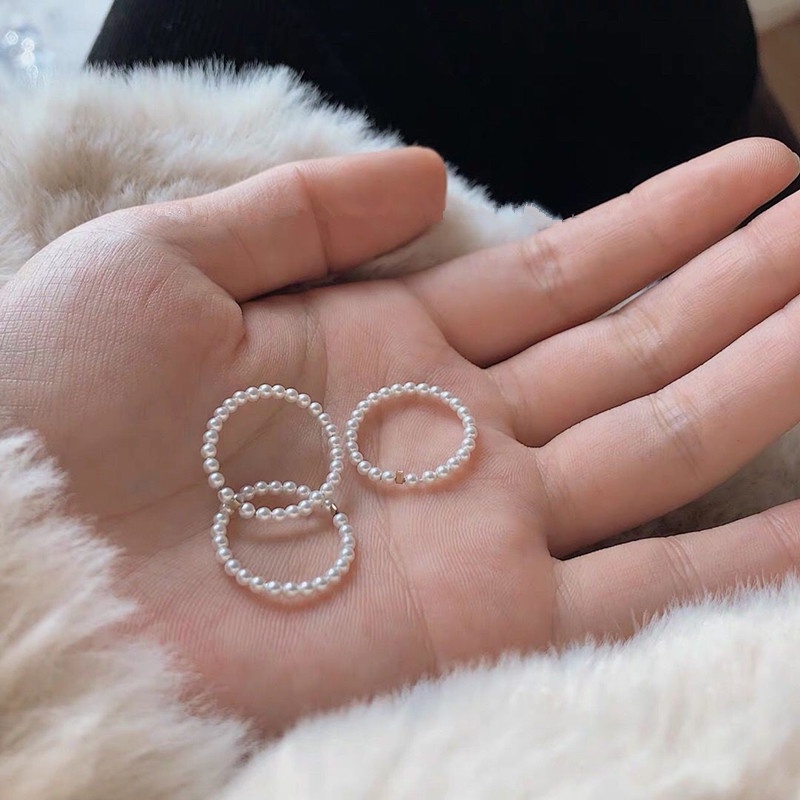 Magic789 Classic Small Pearl Beaded Stackable Ring for Women Girls
