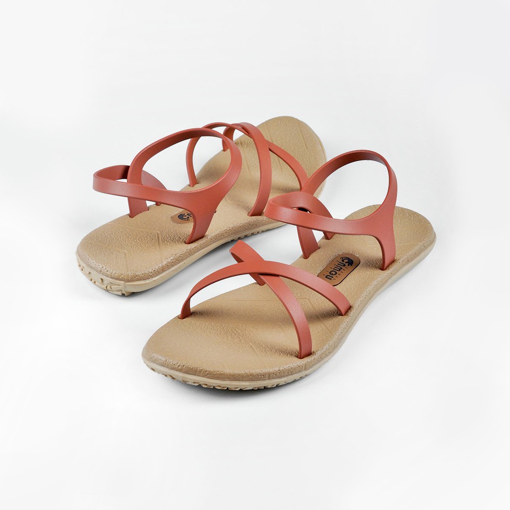 CAMOU - Vivian Amaretto - Sandal Flats Perempuan Kasual Beige Orange