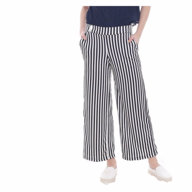 Okechuku Celana Kulot Stripe Fashion Wanita Bahan Salur 