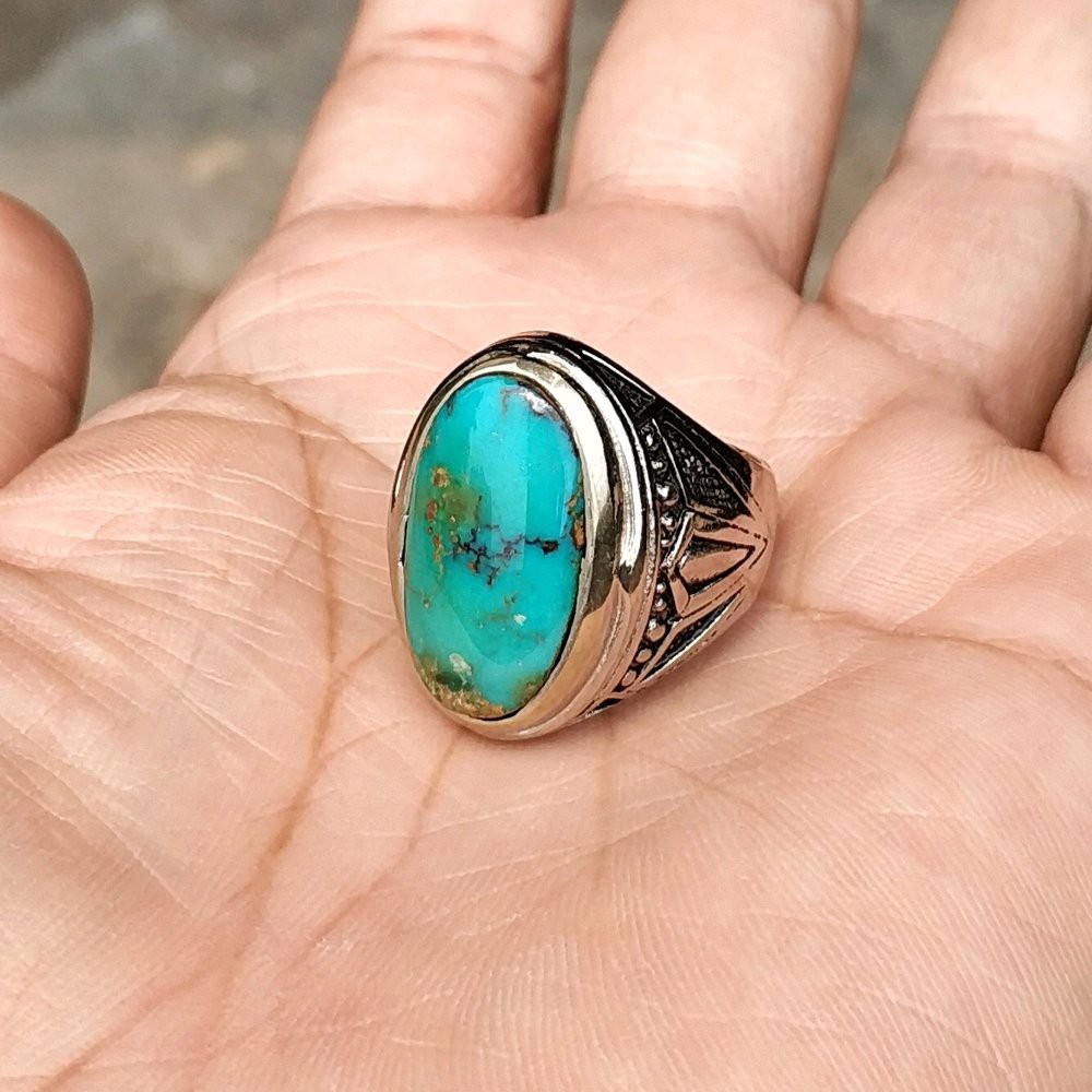 CINCIN BATU AKIK NATURAL PIRUS ASLI PERSIA MOTIF BAGUS BODYGLASS COLLECTOR ITEM