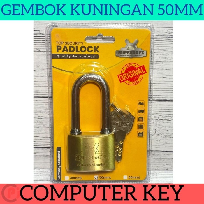 SUPERSAFE Gembok Kuningan Pintu Pagar Comp Key Uk 50mm Leher Panjang