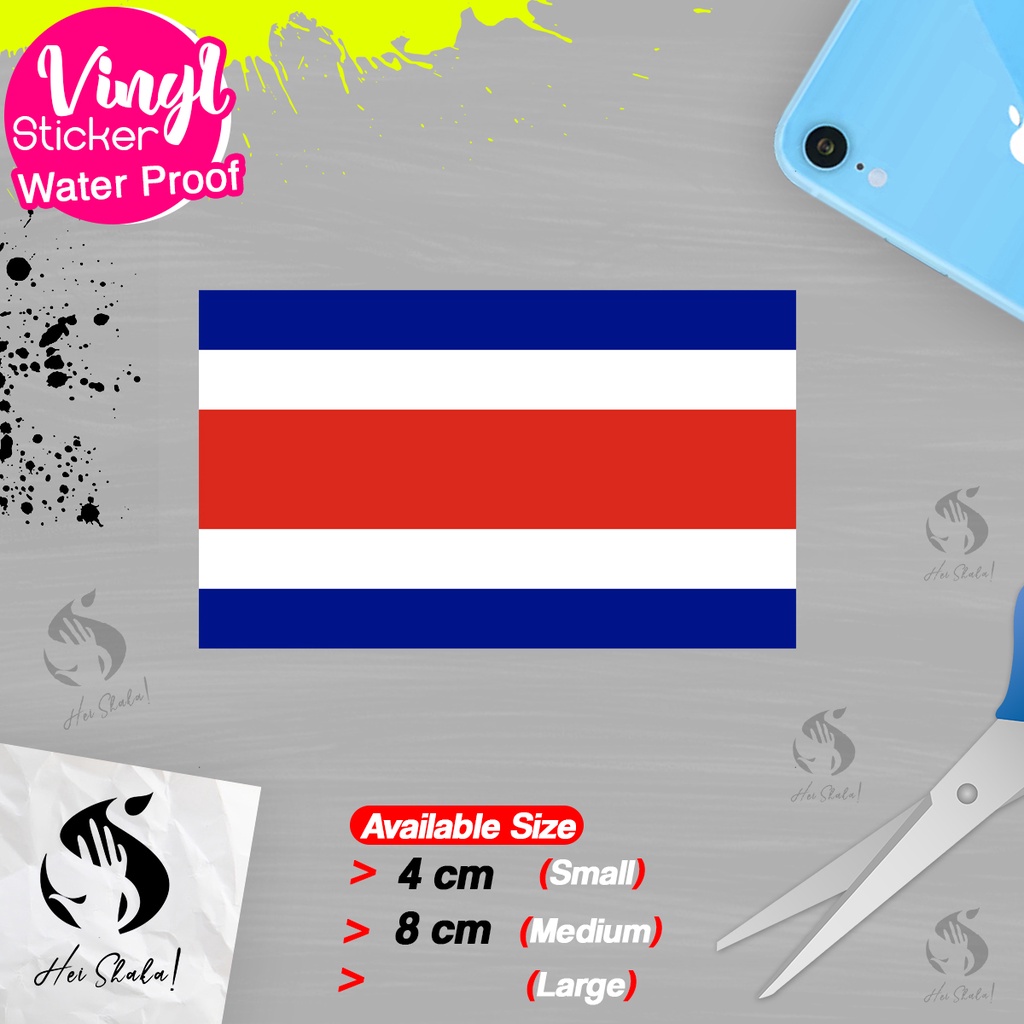 

Stiker Costa Rica Sticker Vinyl Satuaan Motif Bendera Negara Dunia Bahan Anti Air