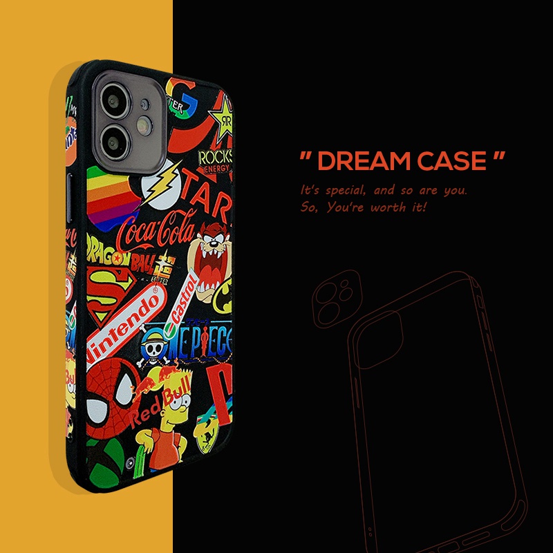 iPhone 7~12 Pro Max Case Apple iPhone Case Merek Seri TPU Lembut Tahan Guncangan iPhone 12 Mini 12 Pro Max 11 Pro Max Casing Ponsel X XR XS MAX 7 8 Plus Case iPhone Edge Printing Perlindungan Penuh melindungi lensa kamera