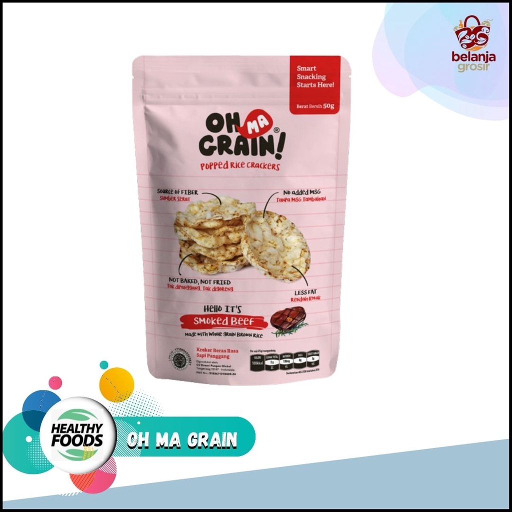 

Cemilan Diet Oh Ma Graind Rice Crackers Smoke Beef 50 gram