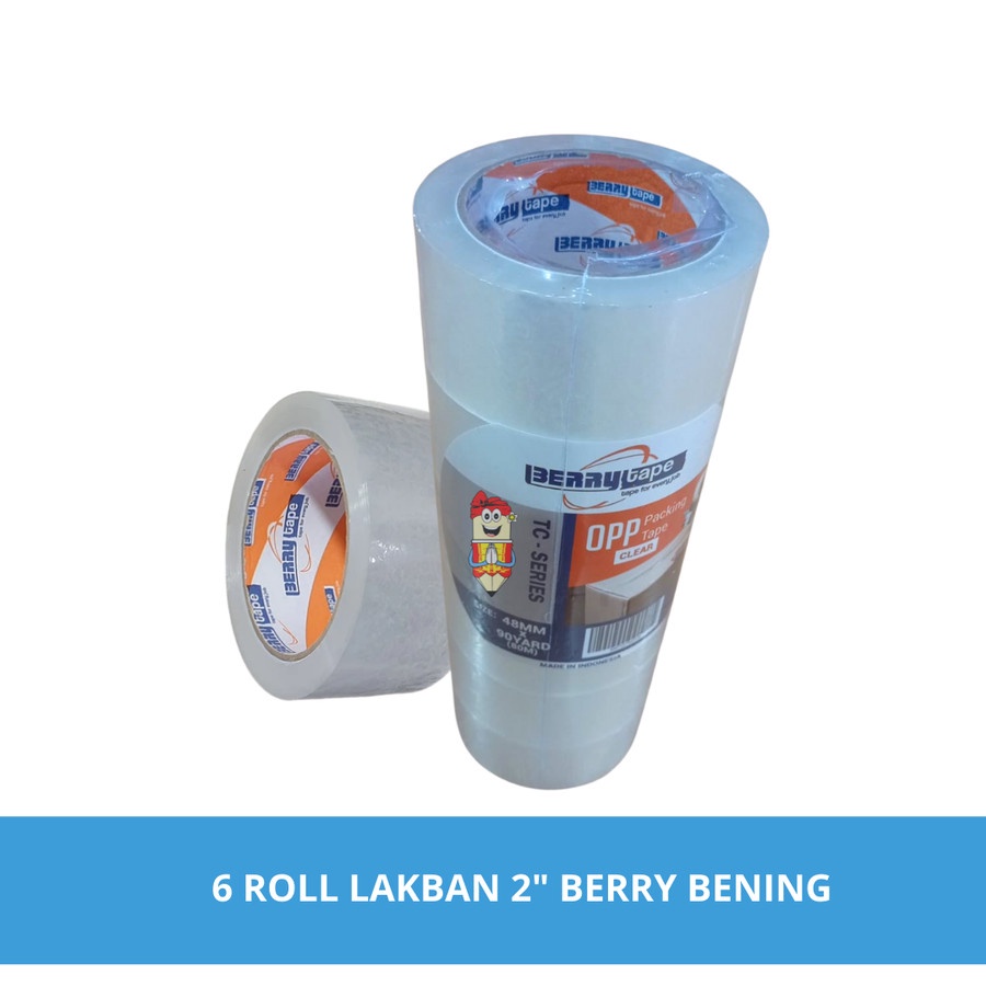 6 Roll Lakban OPP Berry Bening 2&quot; Inch 48 mm x 80 Meter / 90 Yard