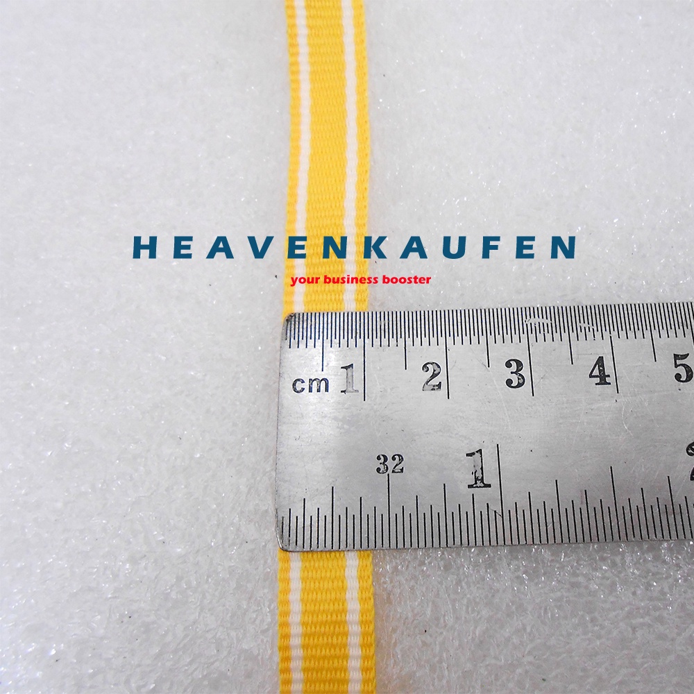 Webbing Strip Halus Lebar 1 cm Warna Kuning Strip Putih Harga Per Rol isi 18 Meter