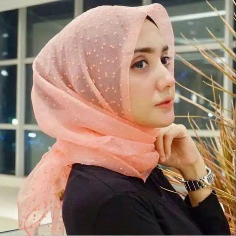 Jilbab Organza Dot | Hijab Segi Empat Organza Dot
