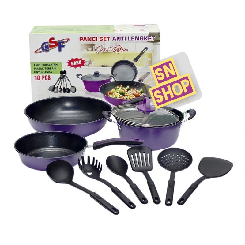 panci set gsf teflon series G 2629 dan G-2529 + spatula anti lengket panci set gsf 10pcs G-2629