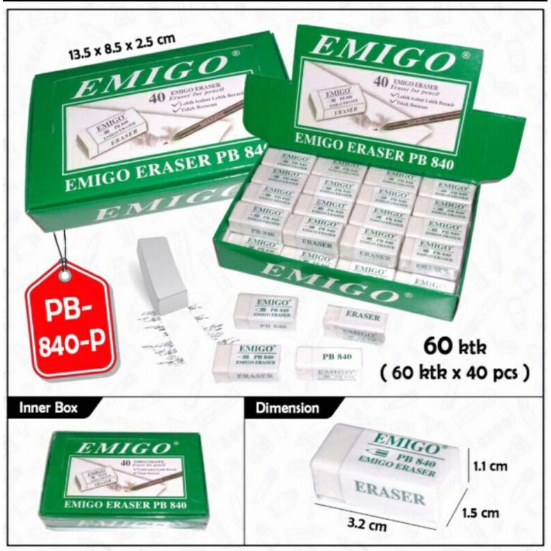 

Dalingshop PENGHAPUS PENSIL EMIGO PUTIH HITAM Eraser, Stip