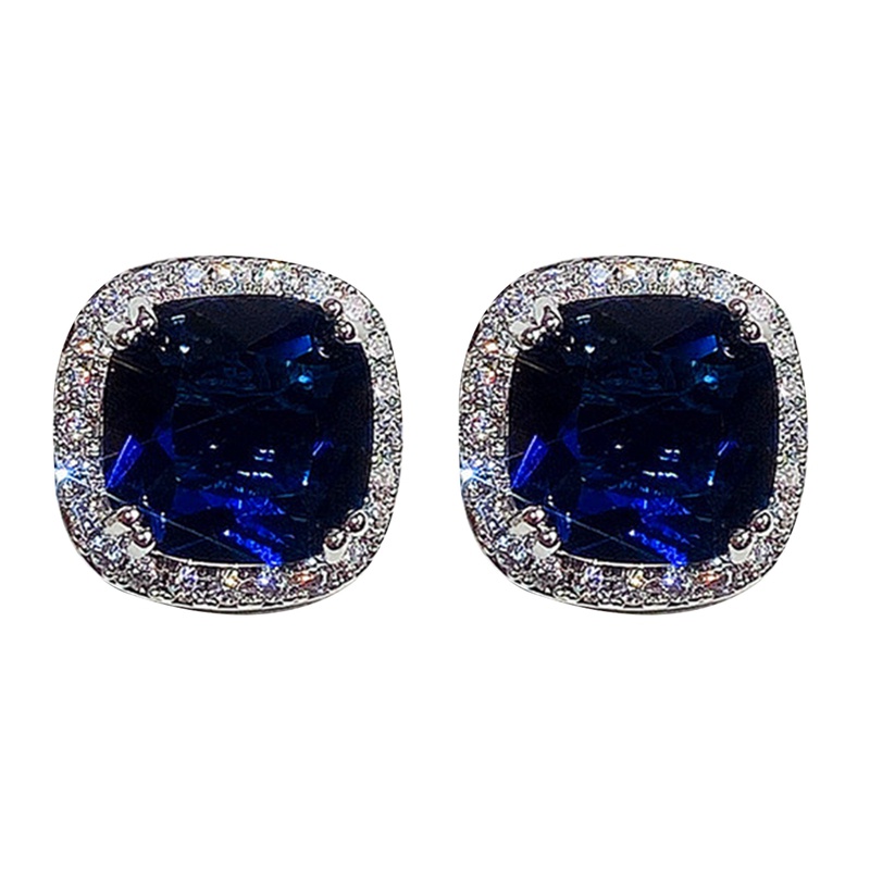 Anting Stud Cubic Zirconia Warna Biru Untuk Wanita