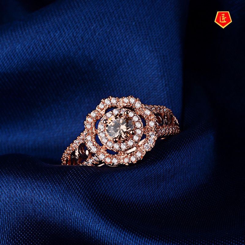 [Ready Stock]Luxury Full Diamond 18K Rose Gold Ring