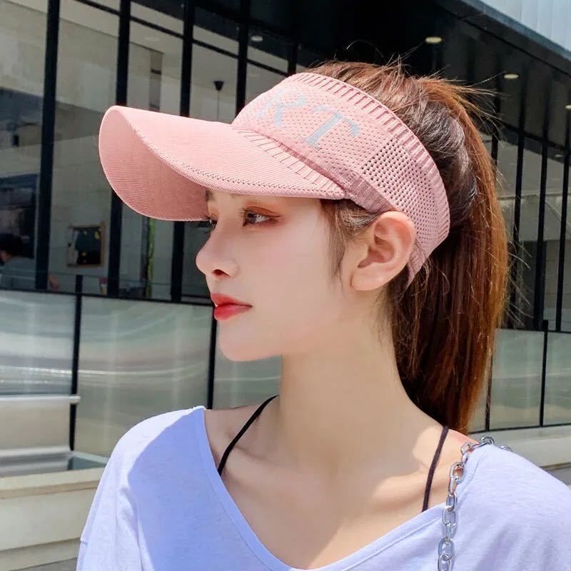 WE Topi Wanita Knit Visor SPORT Baseball Cap Topi SPORTS Olahraga Rajut Katun Topi Pantai Sunshade