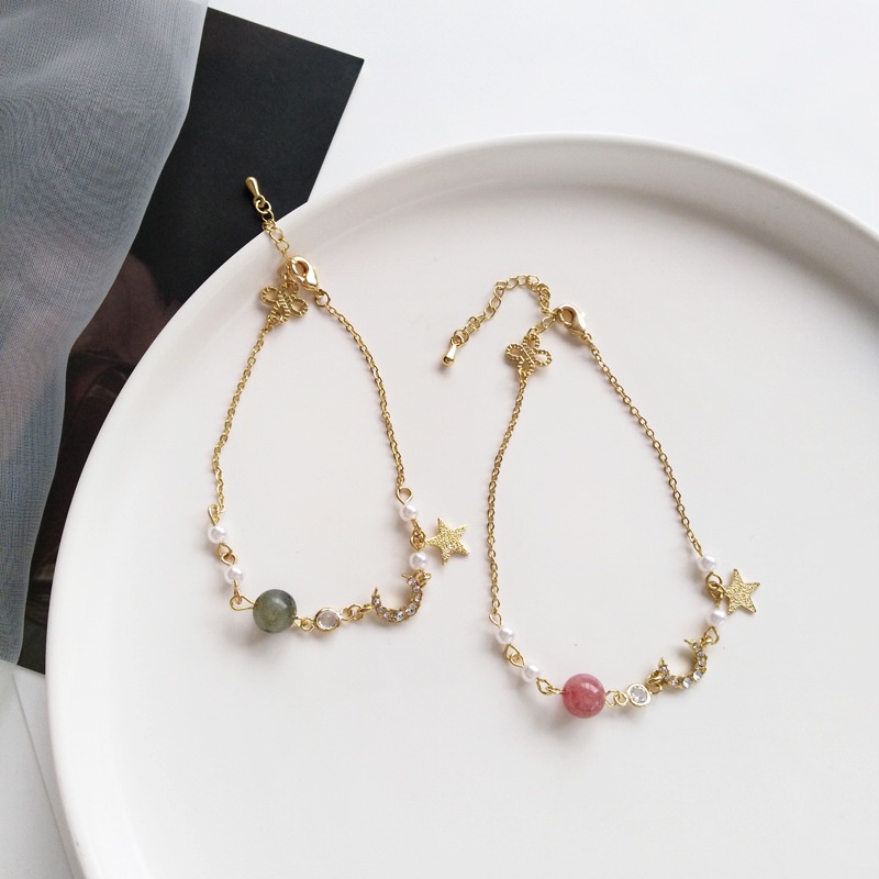 HC Gelang Couple Gelang Mutiara Gelang Rantai Sederhana Wanita Korea Aksesoris Fashion Wanita Gelang Rantai Adjustable Simple Model Bulan Bintang Unisex-6