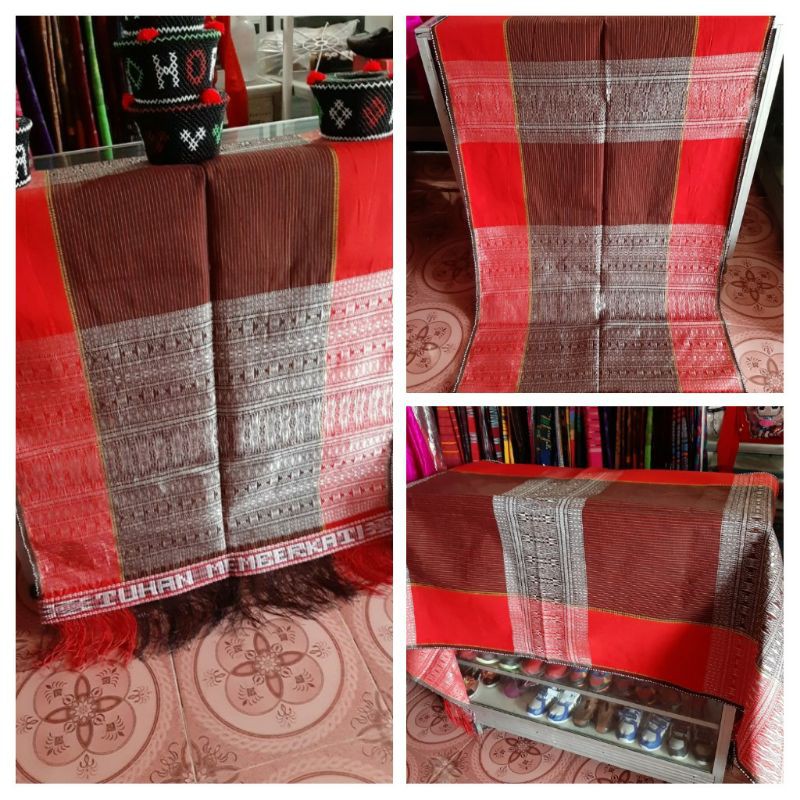 ULOS HELA, ULOS RAGI HOTANG, TENU TANGAN TOBA WARNA MERAH MAROON SISI MERAH CERAH