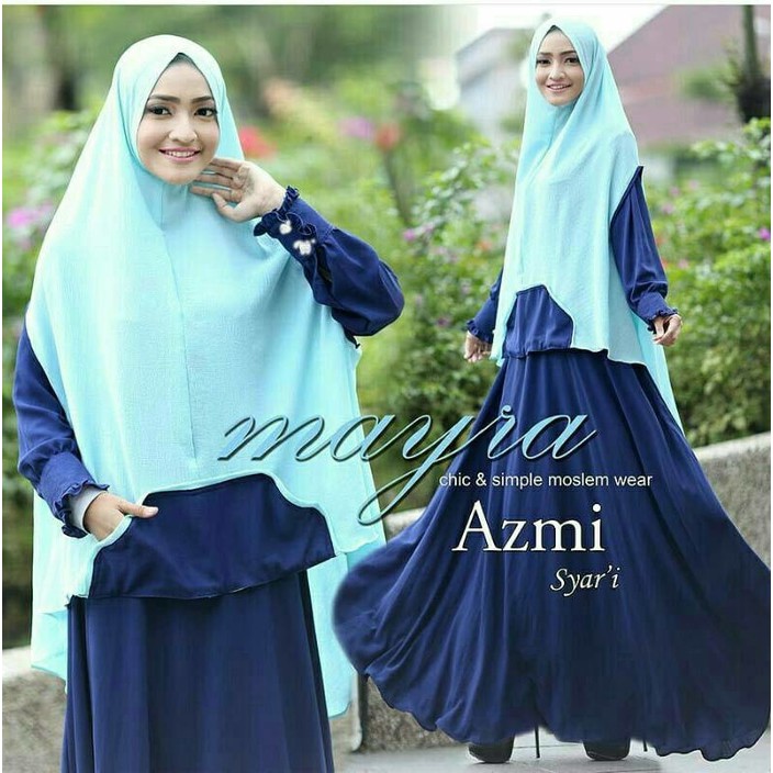 Promo Baju Gamis Syari Bergo Pocket Mayra Azmi Navy Pakaian Muslimah g51 Murah