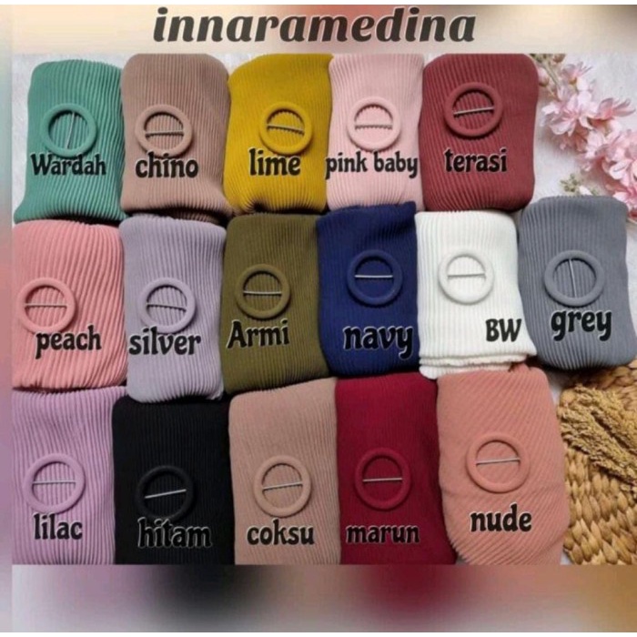 hijab instan segi 4 free ring plisket ori Innara medina Bahan ceruty - Putih