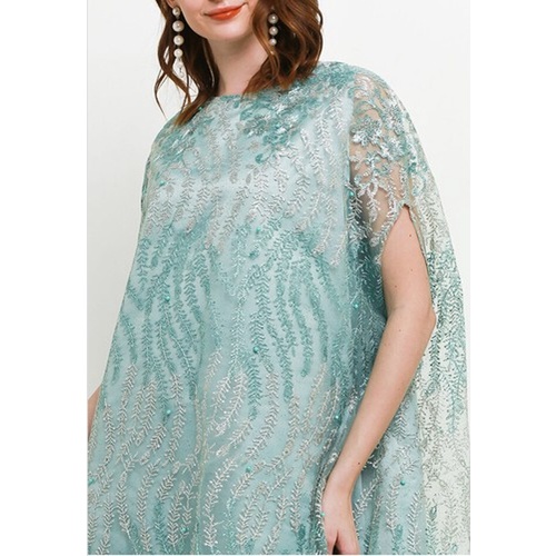 ICONS GLITTERY TWO TONE EMB TULLE KAFTAN W/ PEARL CAPE LEBARAN MODERN MEWAH FASHION WANITA MUSLIM TNIC0605BB/0422