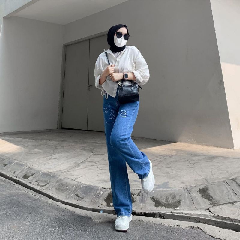 (27-30) FACE BORDIR HW LOOSE JEANS / MUKA BORDIR HW LOOSE JEANS / CELANA HIGHWAIST LOOSE JEANS WANITA CEWEK