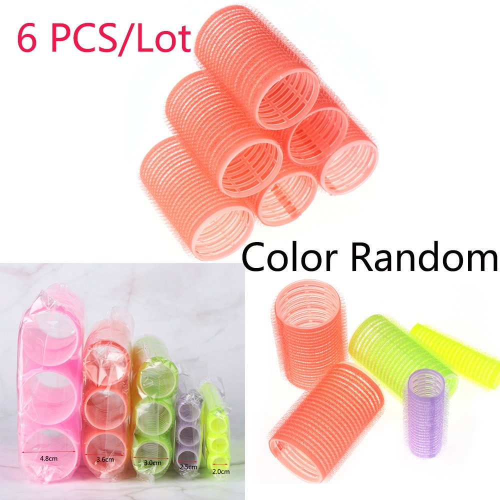 6Pcs Rol Pengeriting Rambut Multi Ukuran Warna Acak Untuk Salon