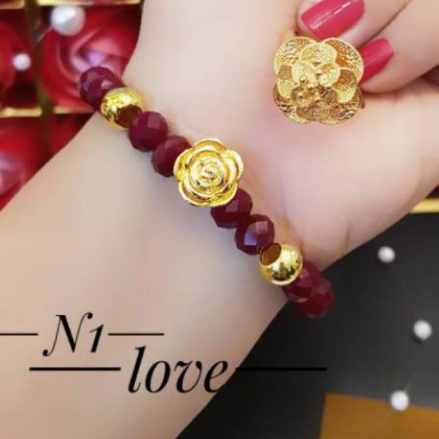 gelang cincin batu mawar lapis emas 24k 2810