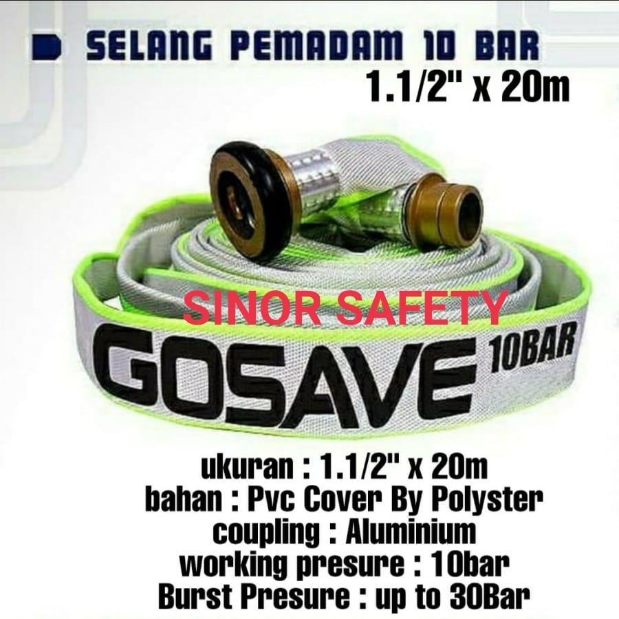 Selang Hydrant GOSAVE Pemadam 10 Bar 1.5 x 20 Meter Coupling Machino