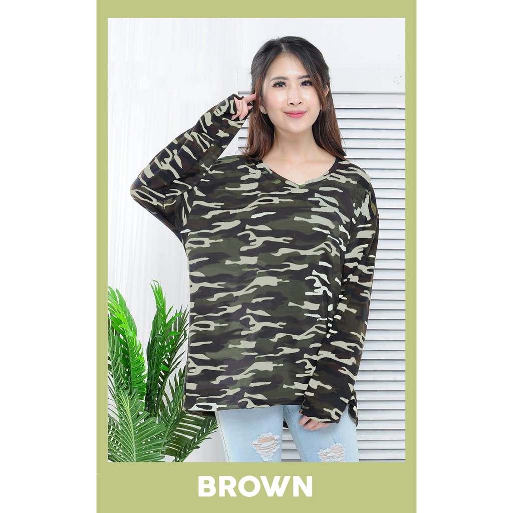  Kaos  Wanita Lengan  Panjang  Loreng  JUMBO VNECK Shopee 