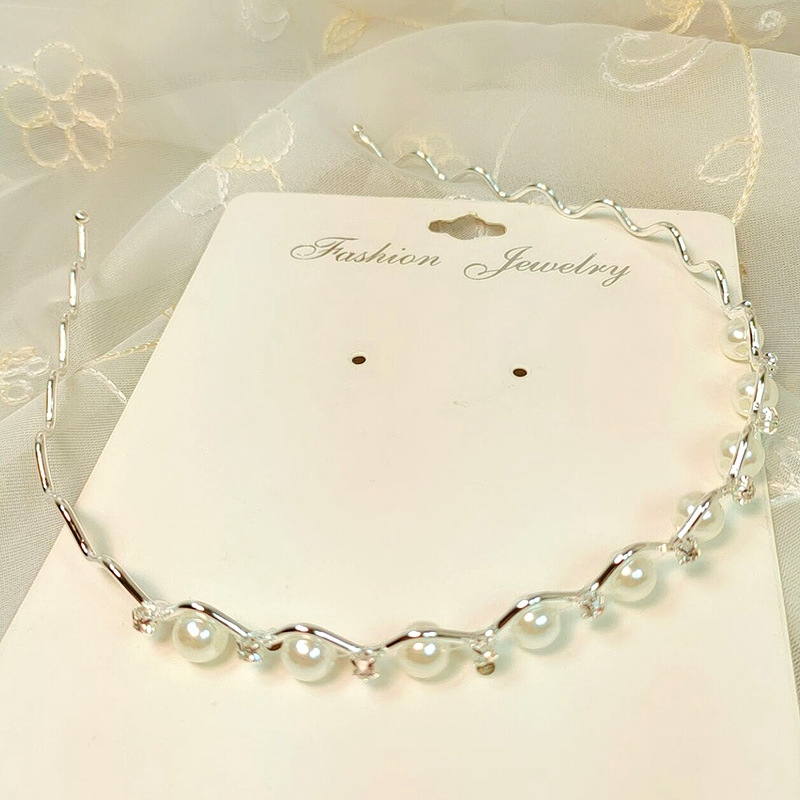 Korean Pearl Flash Diamond Wavy Thin Headband Fashion Simple Headband Woman Hair Accessories